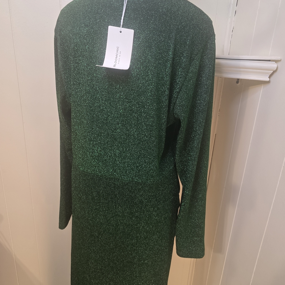 BloomChic Shimmering Dark Green Long Sleeve Dress - Picture 3 of 4